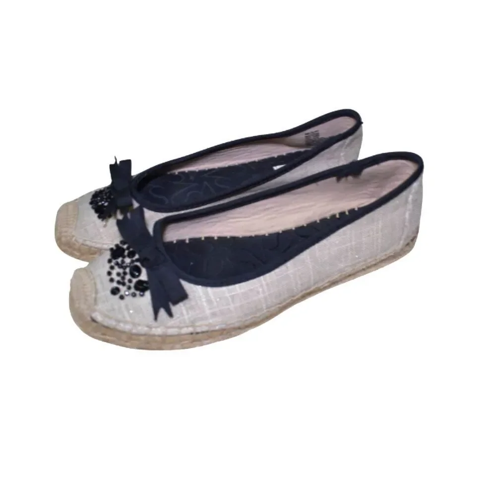 Simply Vera Wang Espadrilles Flats Beige Black Embellished Slip-On Size 7.5